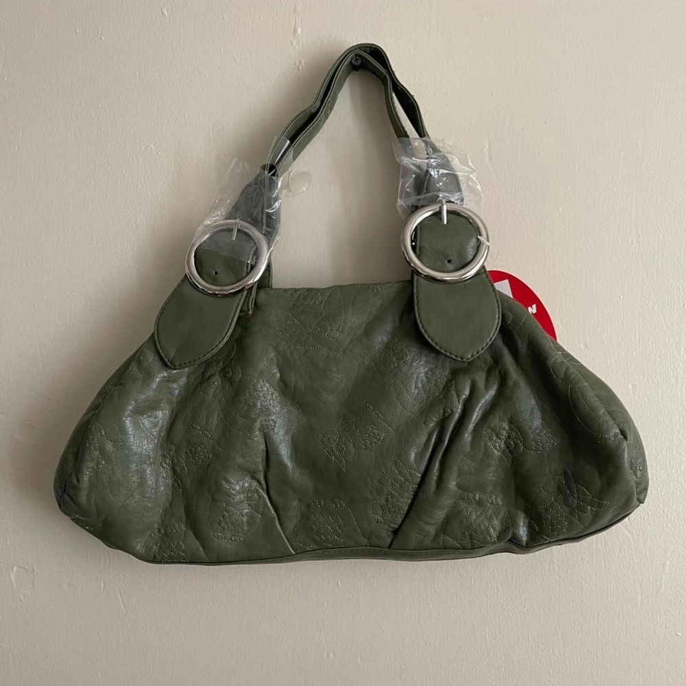 Green Shoulder Bag with Silver Hardware and Slouchy Shape